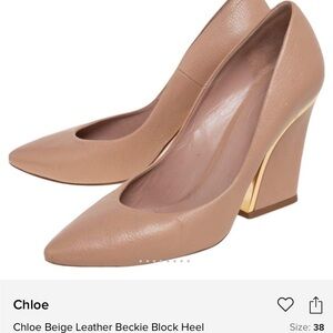 CHLOÉ BECKIE BLOCK HEELS Beckie Pump In Beige Grained Leather Size 39